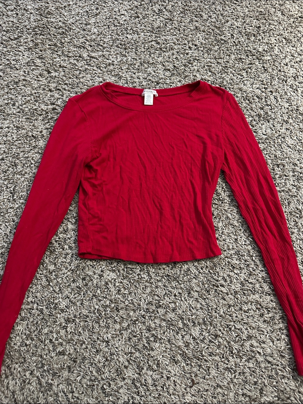 Bozzolo Red Ribbed Long Sleeve Crop Top (MRO)